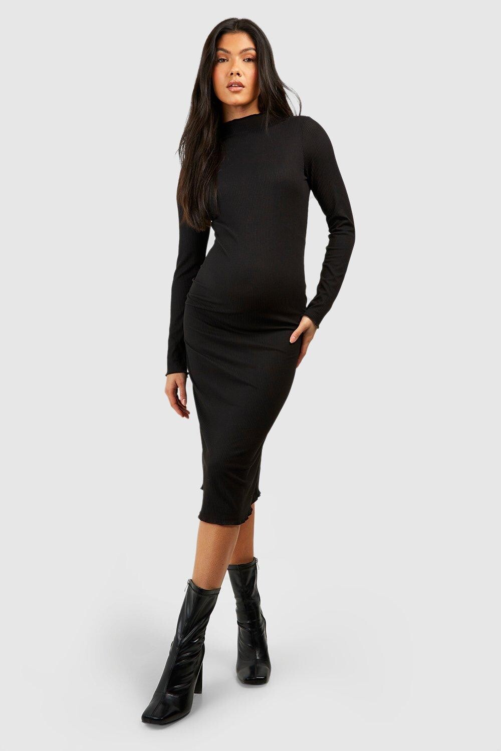 

Платье миди с мягким краем и краем салата для беременных boohoo, черный