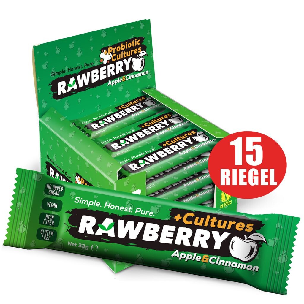 

RAWBERRY Пробиотик с яблоком, корицей, без добавления сахара, без глютена, ореховый батончик, веганские закуски (15 x 33 г)