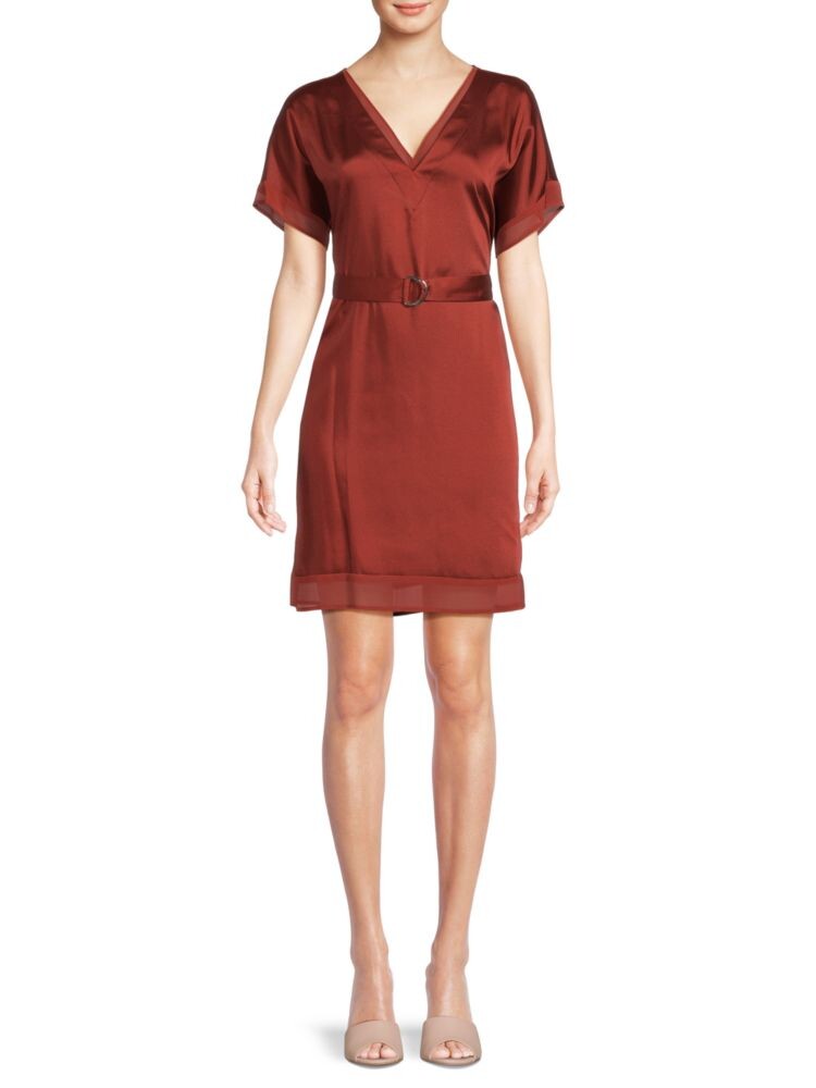 

Атласное платье с V-образным вырезом и поясом Dkny, цвет Russet