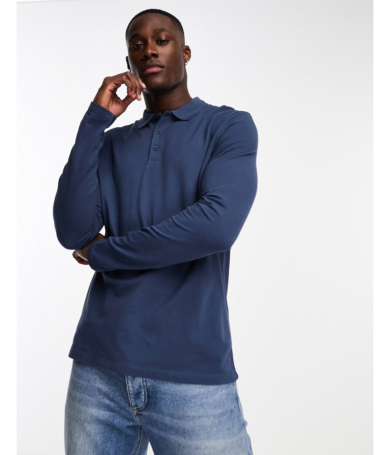 

Темно-синее поло с длинными рукавами из пике ASOS DESIGN, Синий