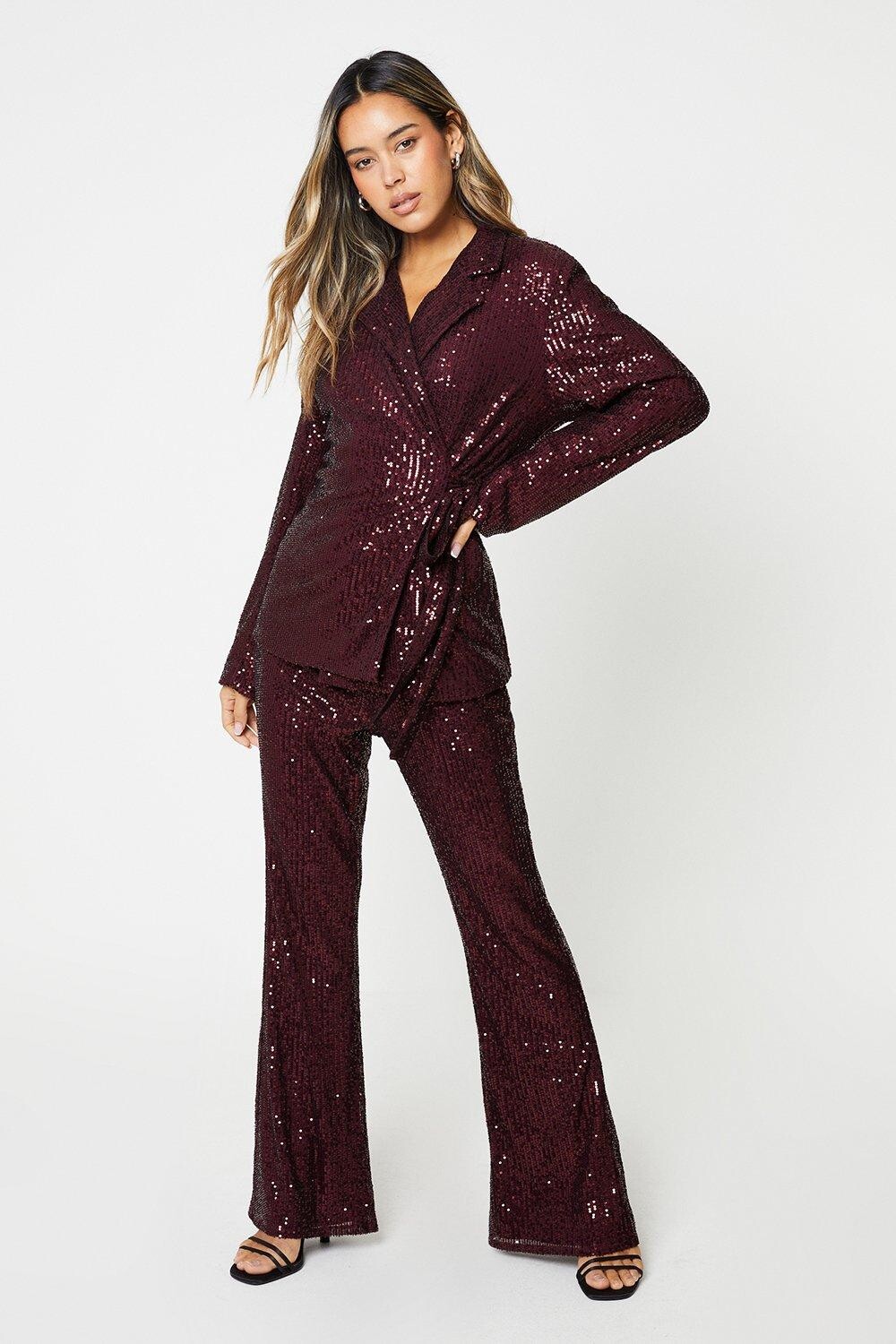 

Расклешенные брюки с пайетками Dorothy Perkins, красный