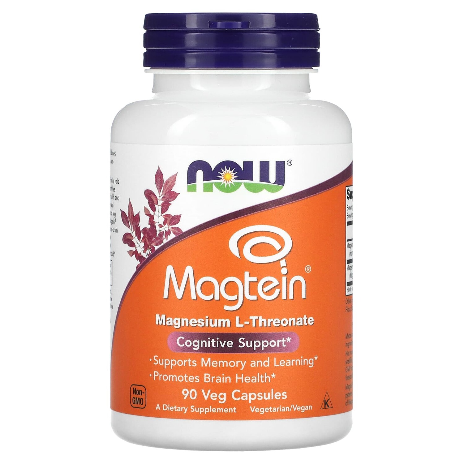 

Magtein, L-треонат магния, 90 растительных капсул, NOW Foods