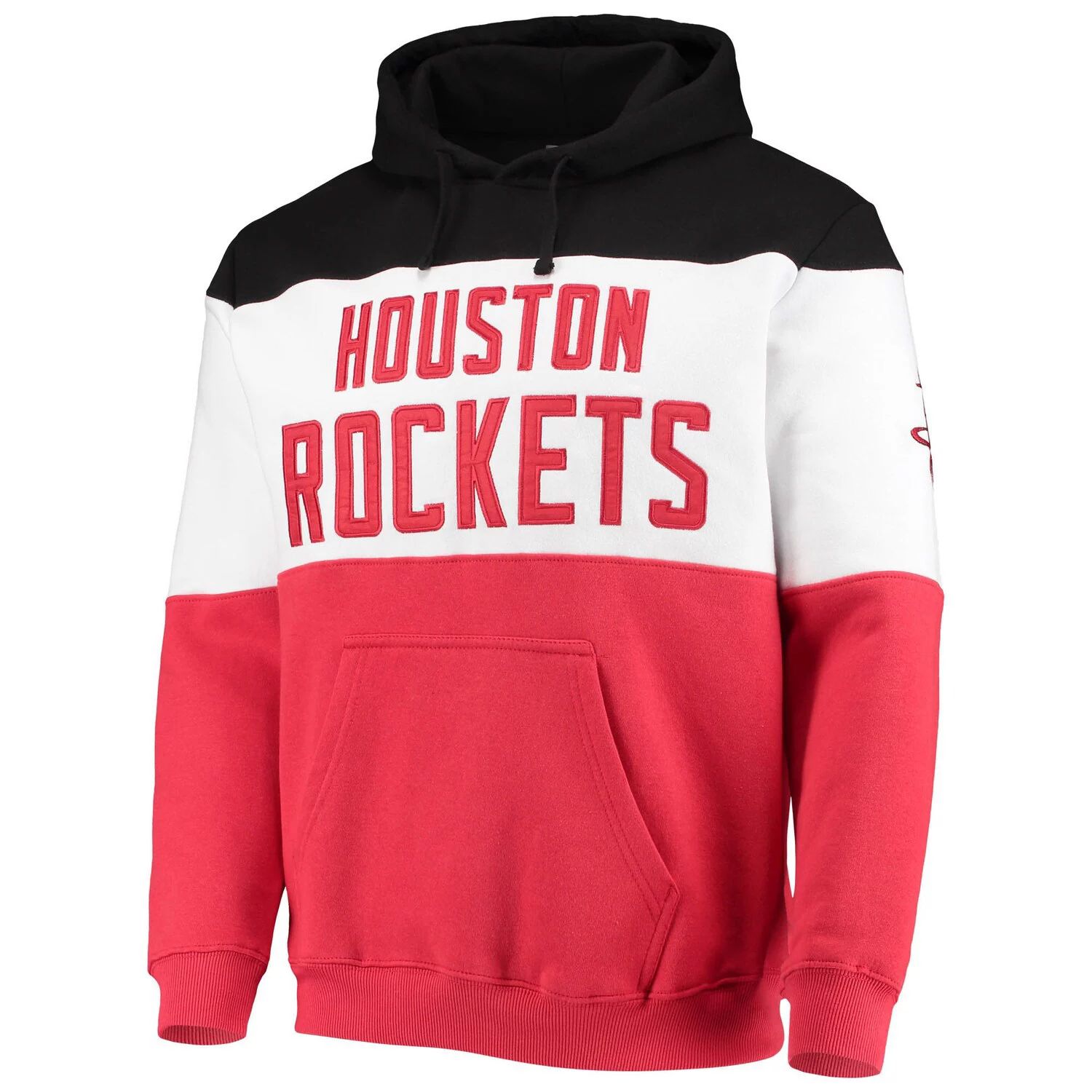 

Мужской черный/красный фирменный пуловер с капюшоном Houston Rockets с цветными блоками и надписью Fanatics