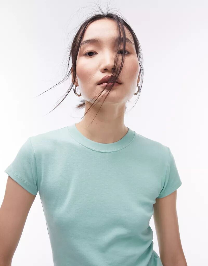 

Зеленая повседневная удлиненная футболка Topshop