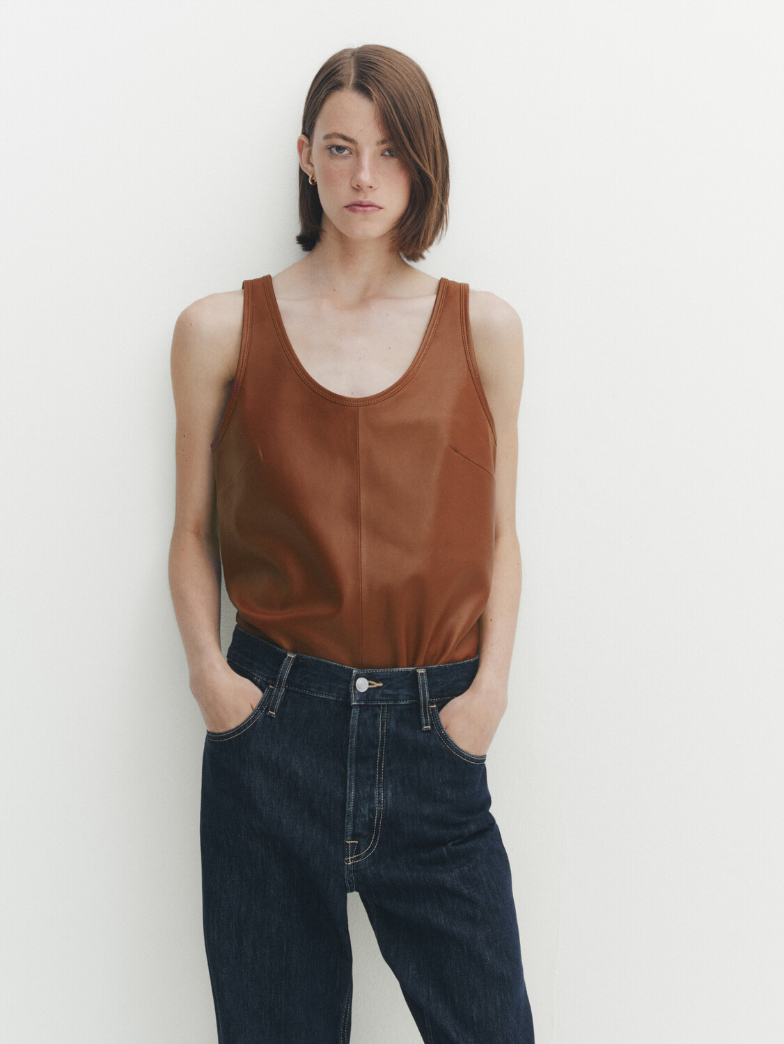 

Топ из кожи наппа Massimo Dutti, кожа