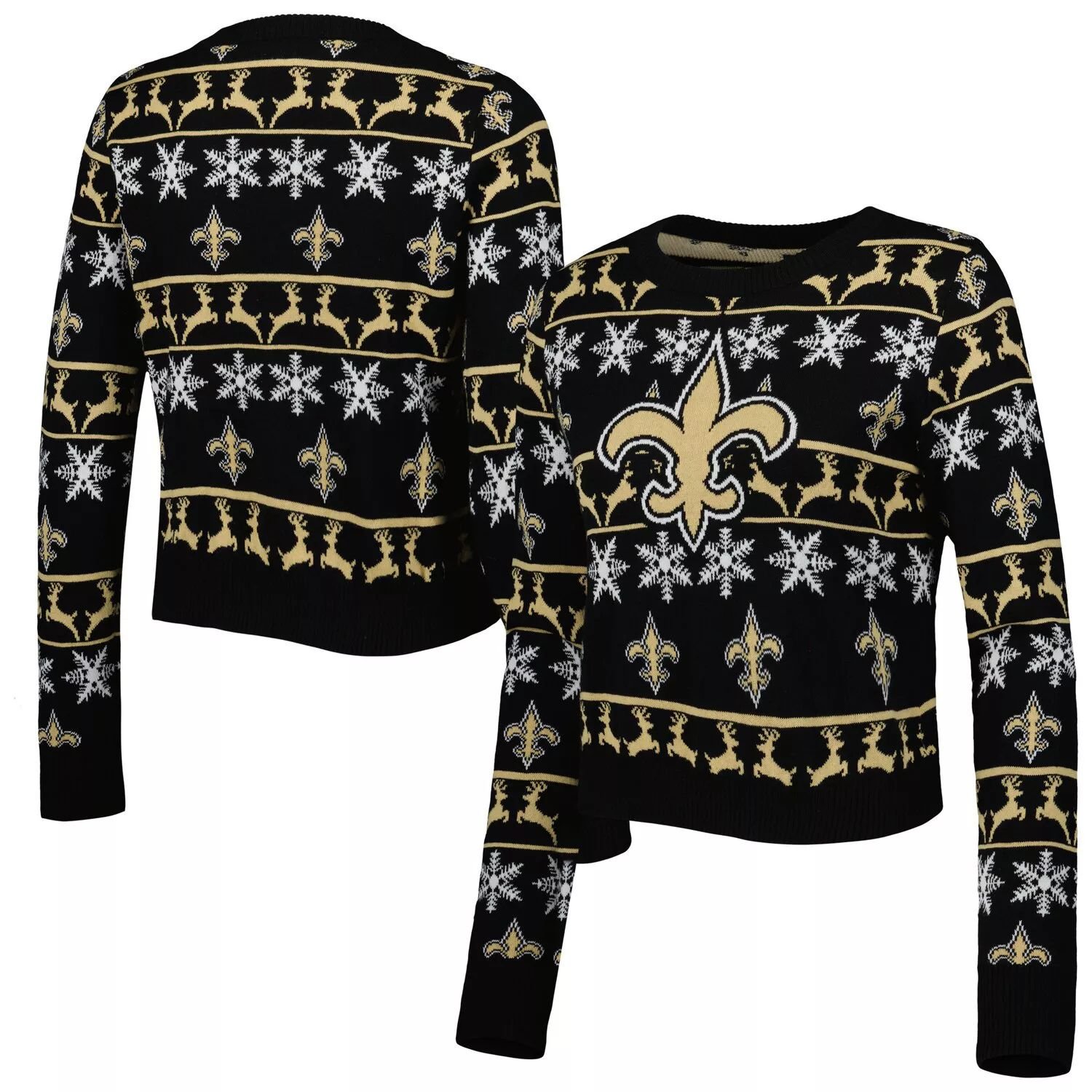 

Женский укороченный свитер черного цвета FOCO New Orleans Saints Ugly Holiday, Черный