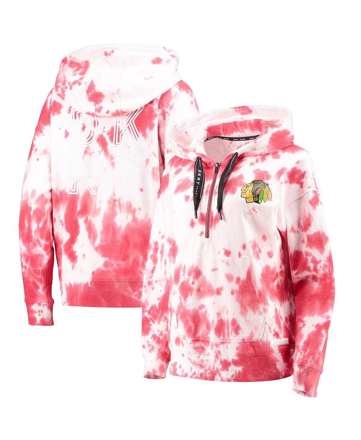 

Женская красно-белая толстовка оверсайз с молнией до половины длины Chicago Blackhawks Dakota Tie Dye DKNY