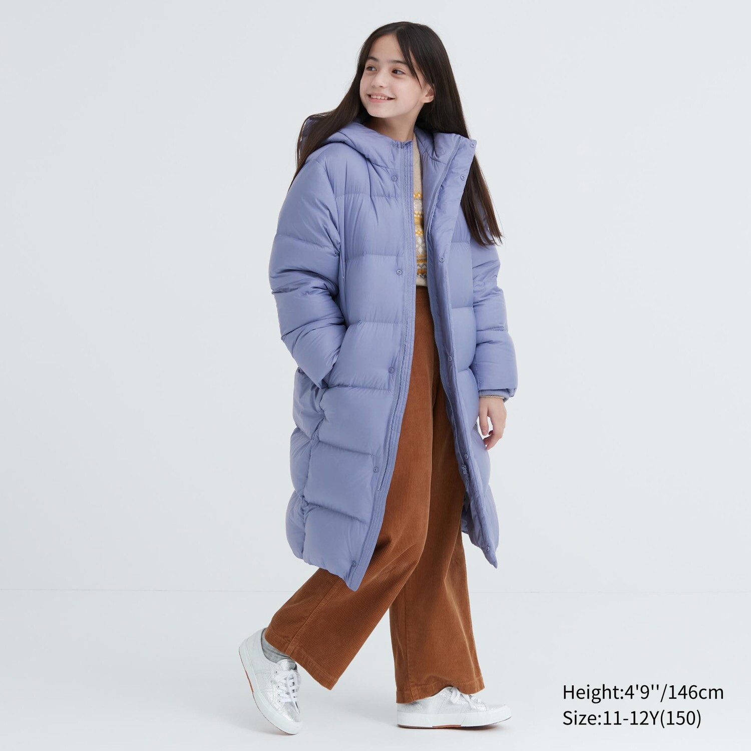 

Пуховик Uniqlo детский ниже колена водонепроницаемый с капюшоном, синий