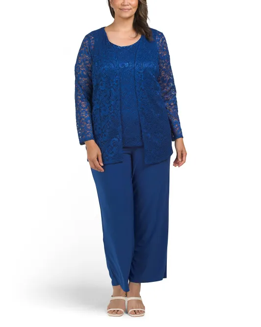 

Плюс комплект из 3 кружевных курток, топа и брюк Marina, цвет Royal