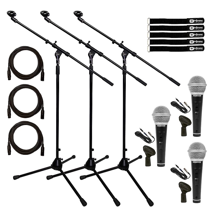Динамический вокальный микрофон Samson Samson M10 Dynamic Vocal Handheld Microphone Mic w Boom Stands Cables 3 Pack