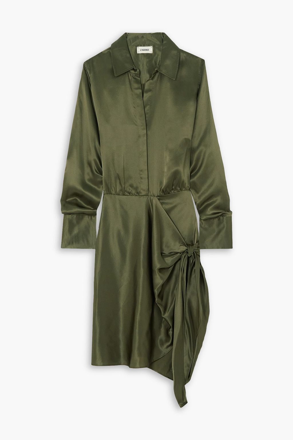 Платье-рубашка из шелкового атласа с запахом L'AGENCE, зеленый