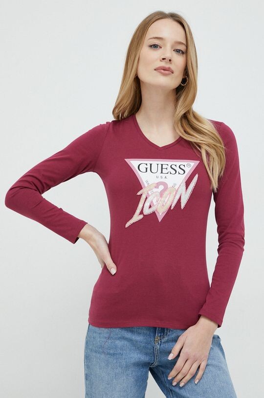 

Хлопковый топ с длинными рукавами Guess, гранат