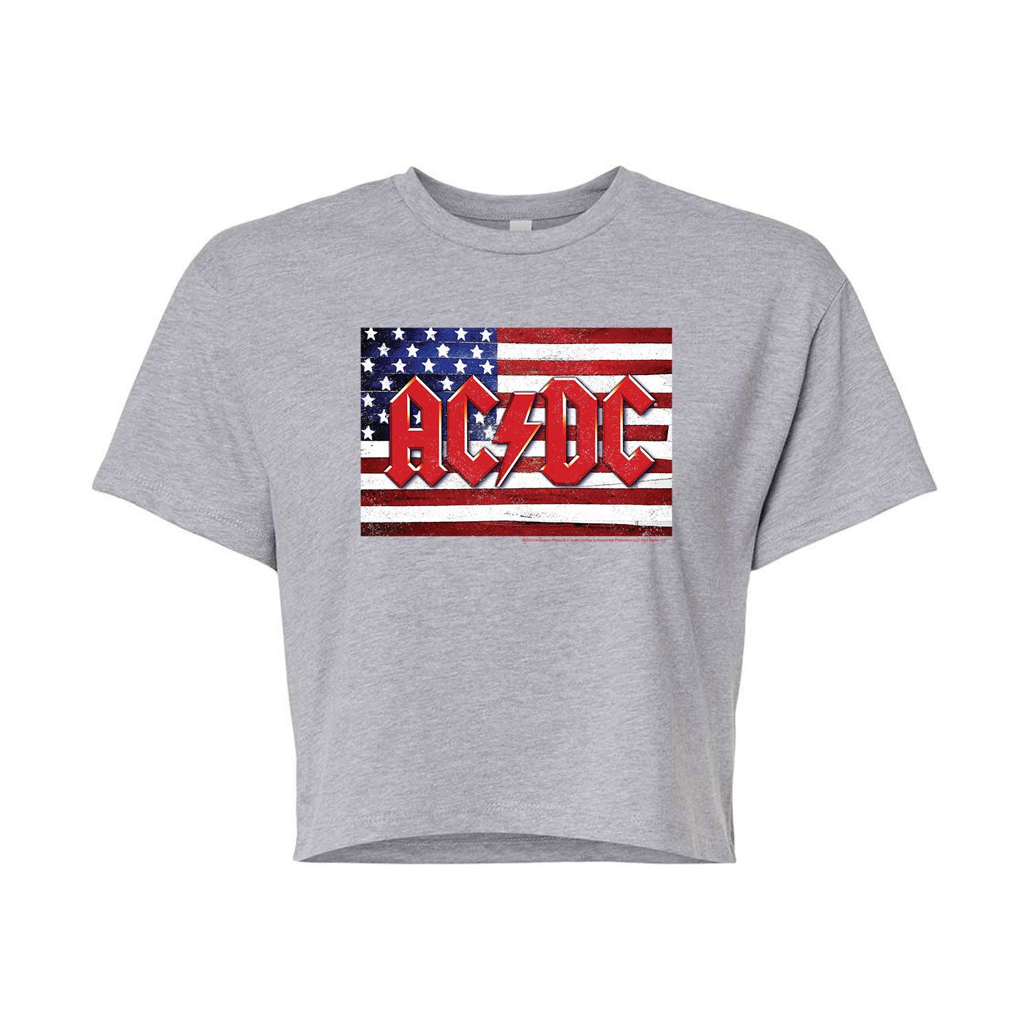 Укороченная футболка с графическим рисунком AC/DC для юниоров с американским флагом Licensed Character, серый укороченная худи с графическим рисунком ac dc patriotic для юниоров licensed character