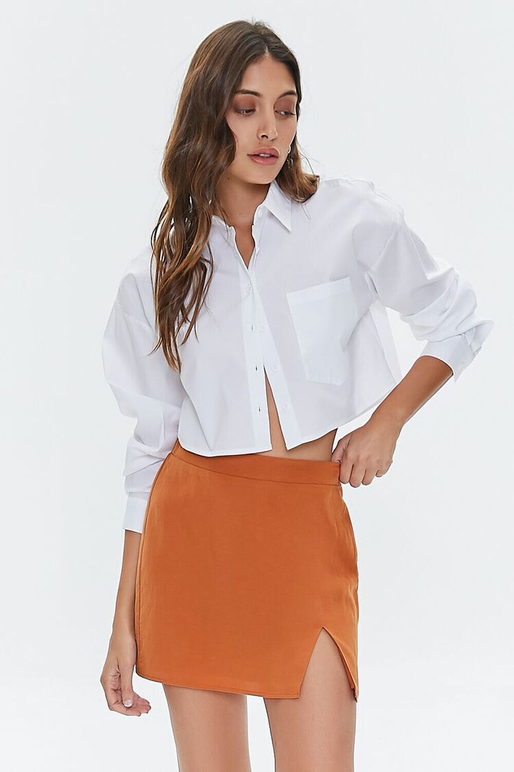 

Мини-юбка из смеси шамбре Forever 21, сафари