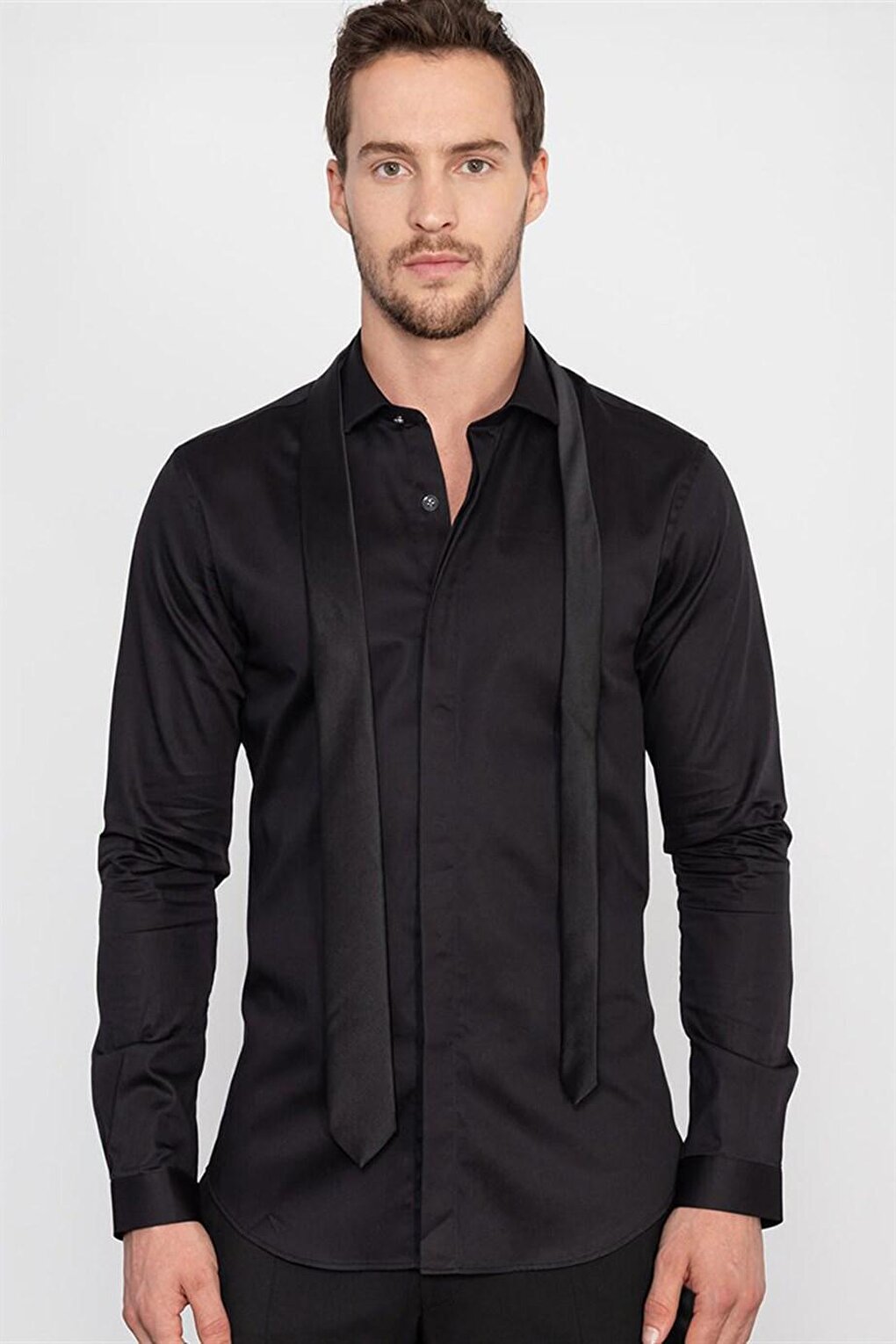 Мужская черная рубашка Super Slim Fit из лайкры TUDORS