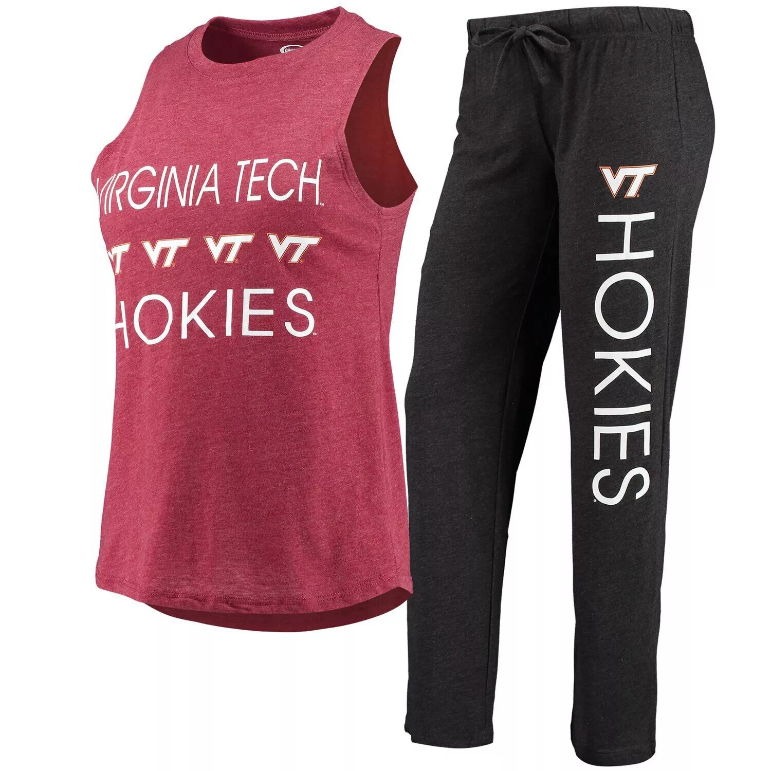 

Женские спортивные черные/бордовые кеды Virginia Tech Hokies на бретелях и брюках, комплект для сна