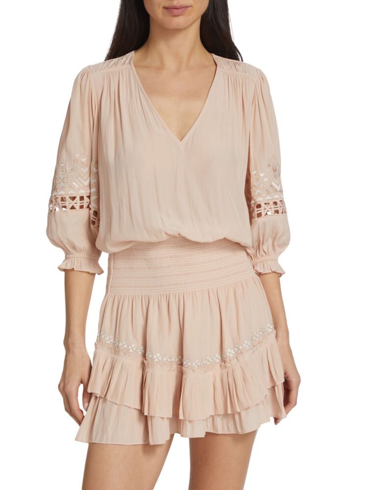 

Мини-блузонное платье Annadele с рюшами Ramy Brook, цвет Blush