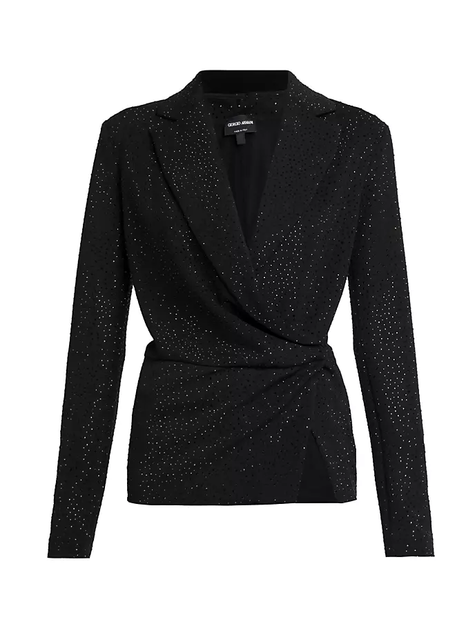 

Куртка с запахом и сборками, украшенными кристаллами Giorgio Armani, черный