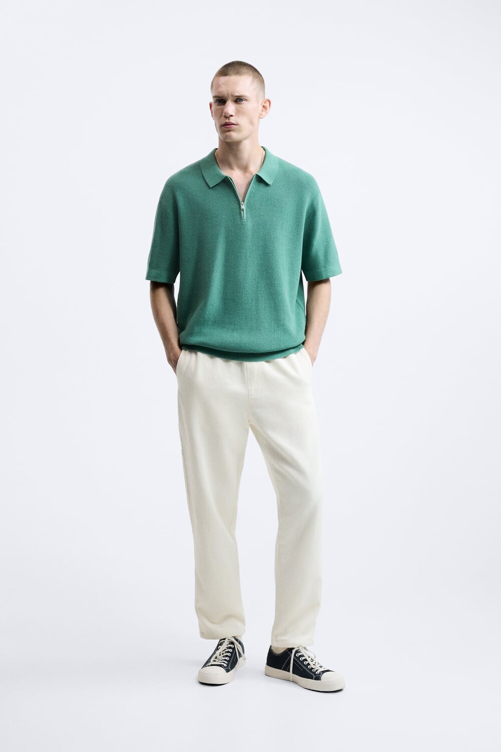 

Брюки из хлопка - льна ZARA, белый