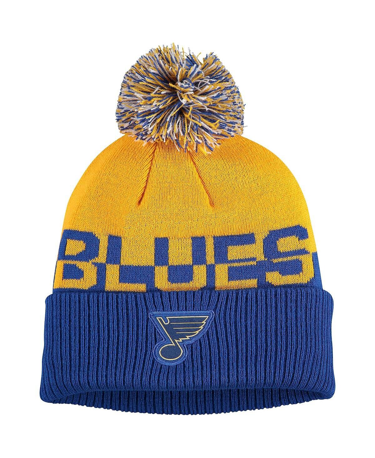 

Мужская золотисто-синяя вязаная шапка St. Louis Blues Cold.Rdy с манжетами и помпоном adidas
