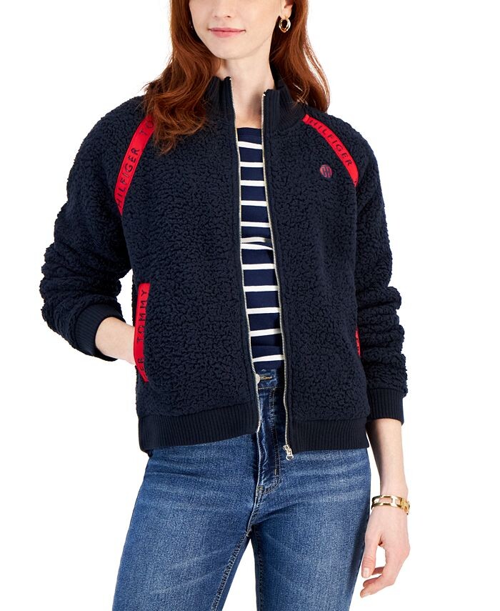 

Женская флисовая куртка-бомбер из шерпы с рукавами реглан Tommy Hilfiger, синий