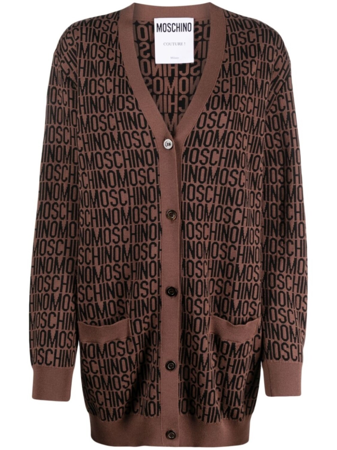 

Moschino пальто-кардиган из вирджинской шерсти с логотипом, коричневый
