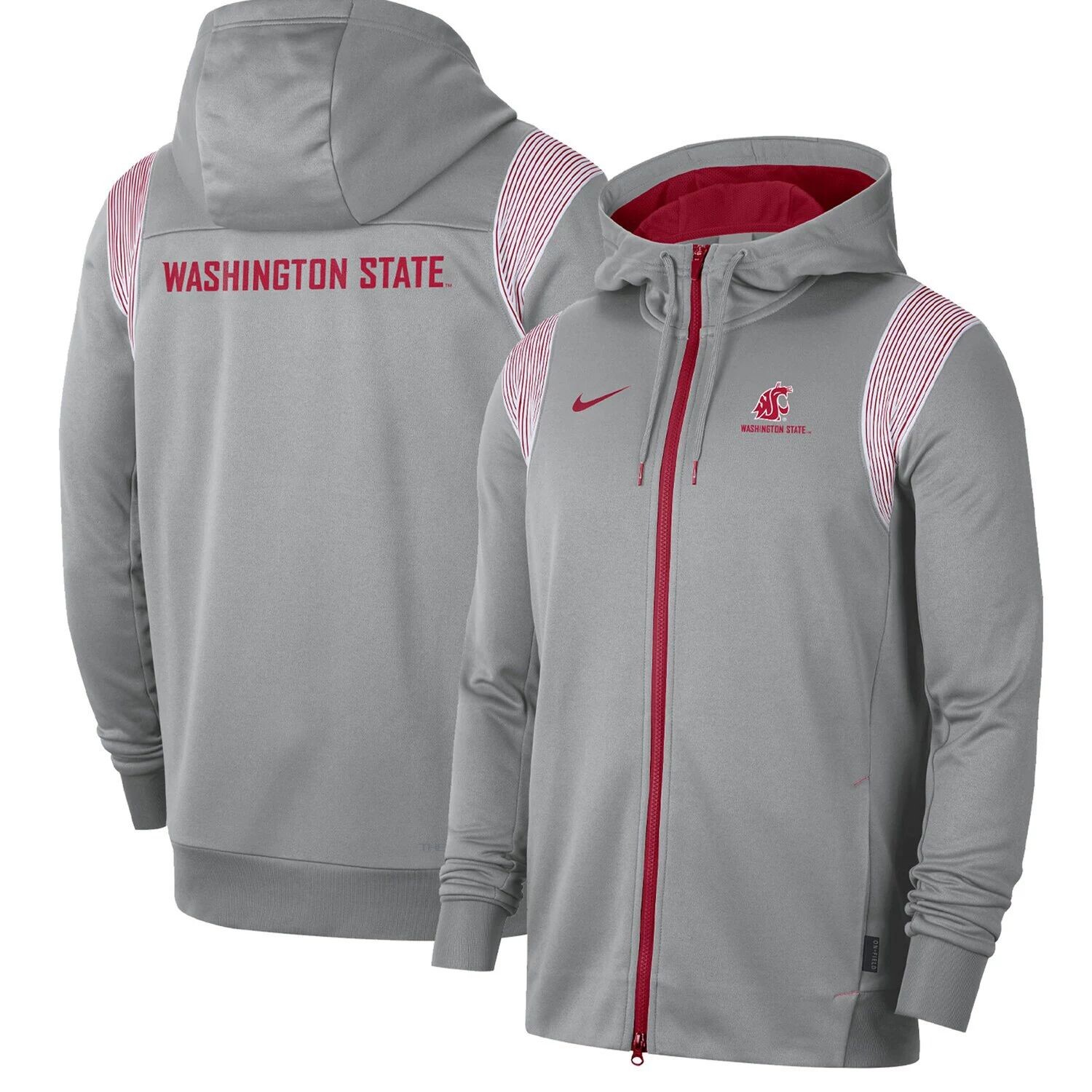 

Мужская серая толстовка с молнией во всю длину Washington State Cougars Sideline Performance Nike, Серый