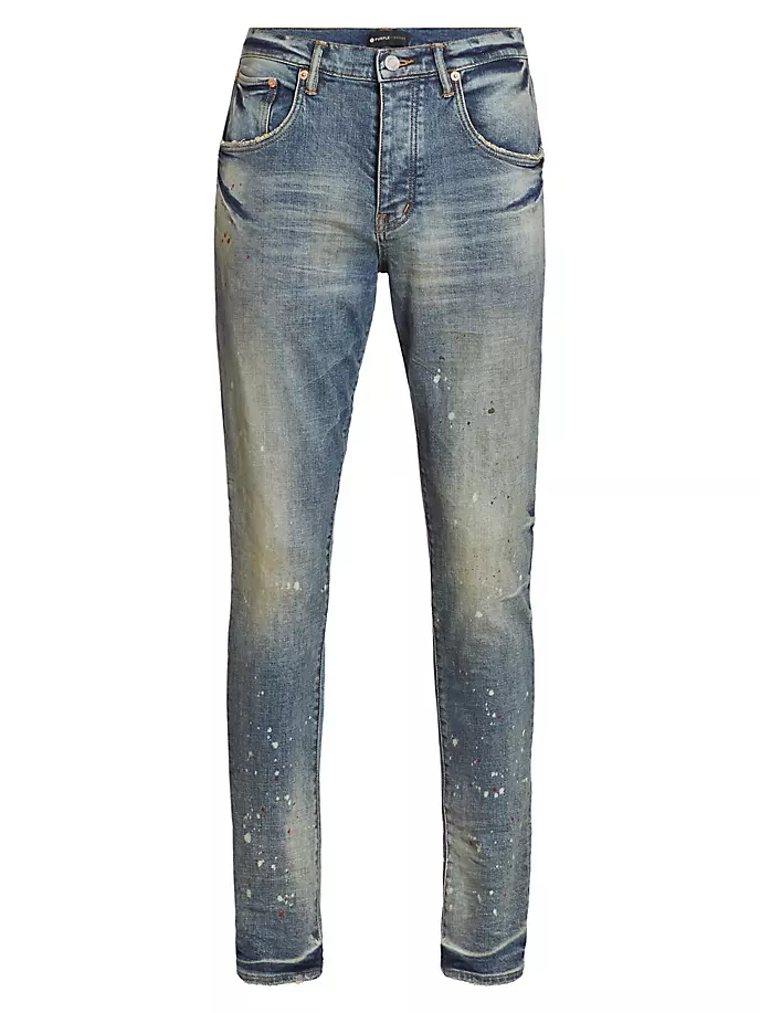 

Рваные джинсы заниженного кроя P002 Purple Brand, цвет vintage spotted indigo