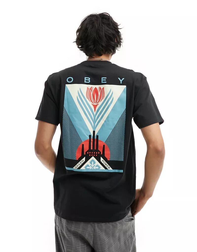 

Черная футболка Obey с графическим принтом Green Power