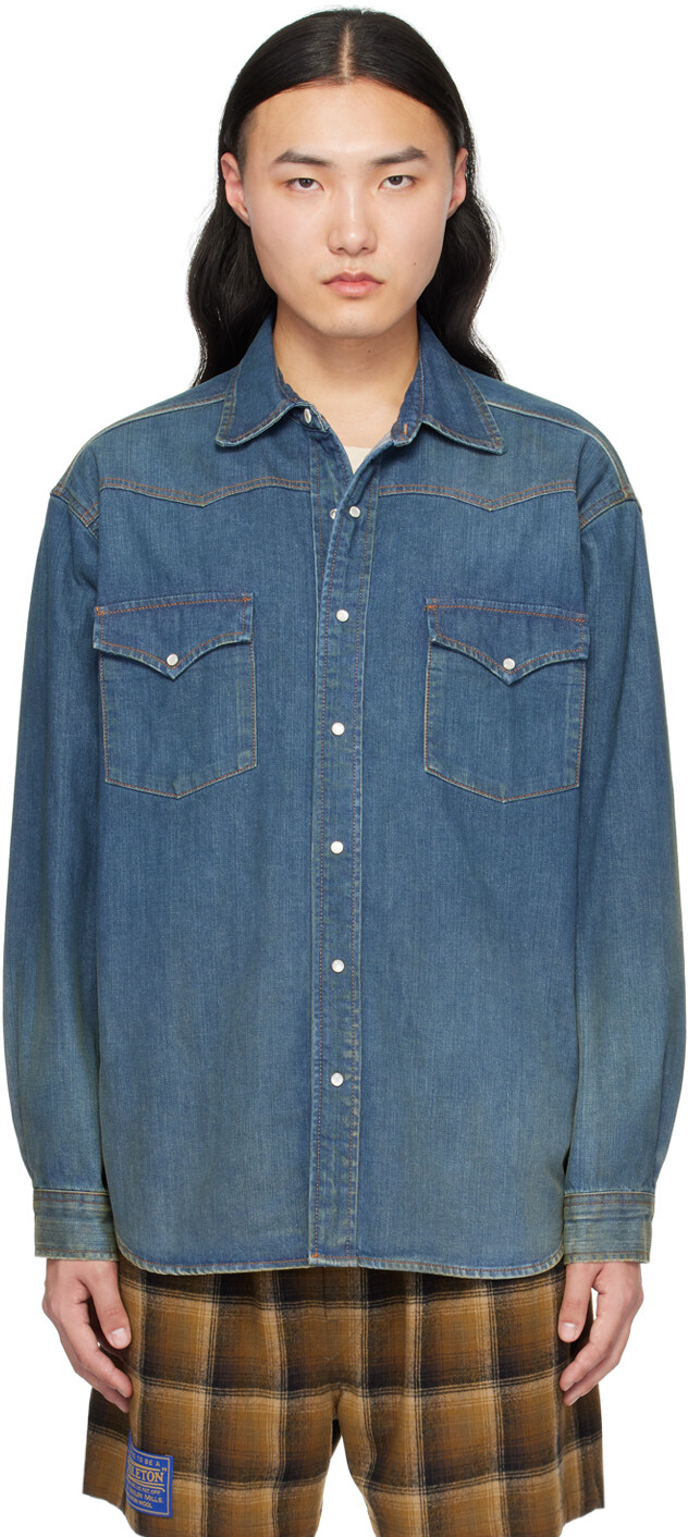 

Синяя джинсовая рубашка Americana Maison Margiela
