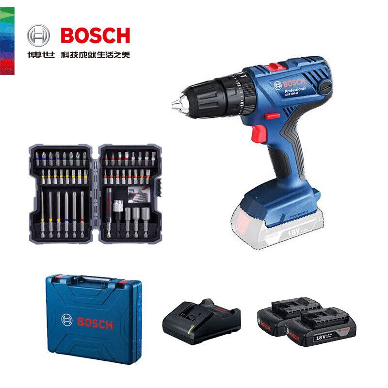 Дрель электрическая Bosch GSB180-Li + насадки, два аккумулятора, зарядное устройство, кейс