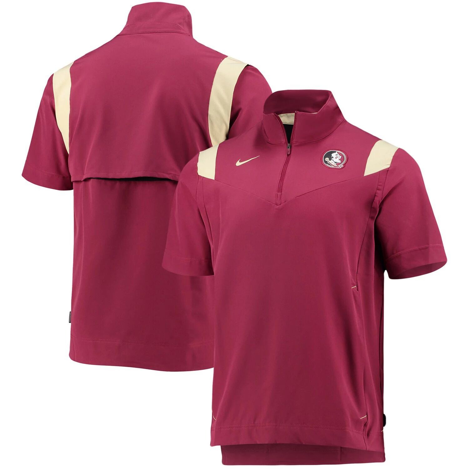 

Мужская гранатовая куртка Florida State Seminoles 2021 Coaches с короткими рукавами и молнией на четверть Nike