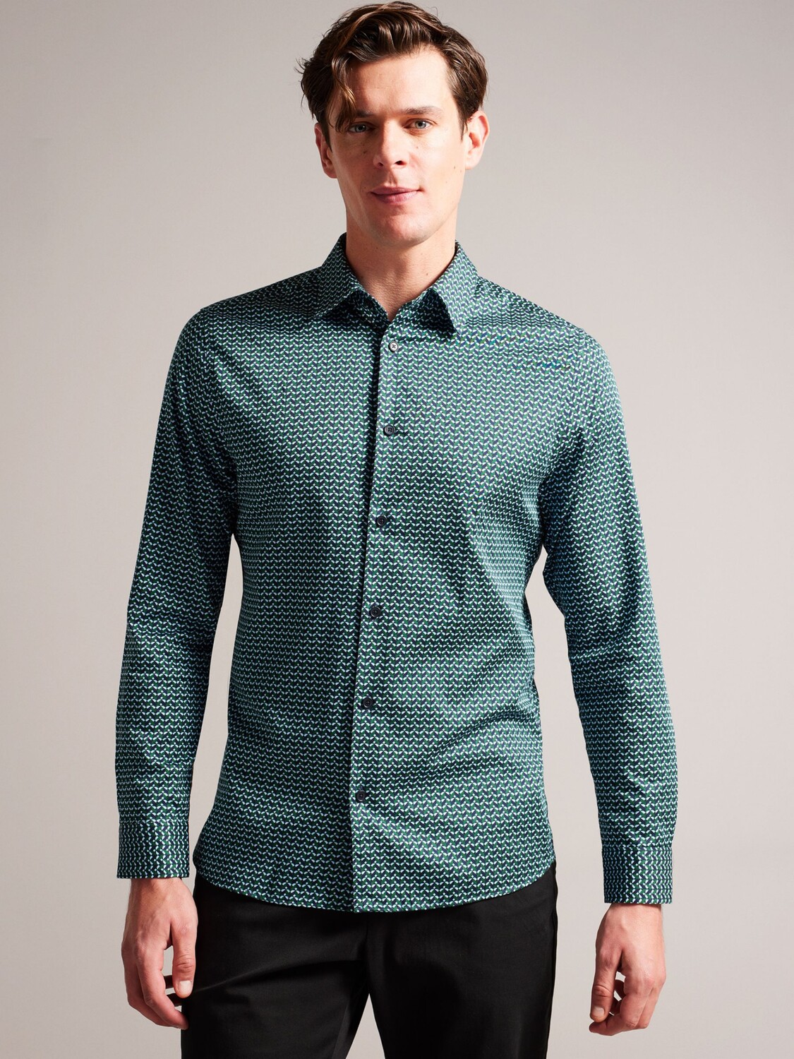 

Рубашка с длинным рукавом Laceby с геометрическим принтом Ted Baker, средне-зеленый