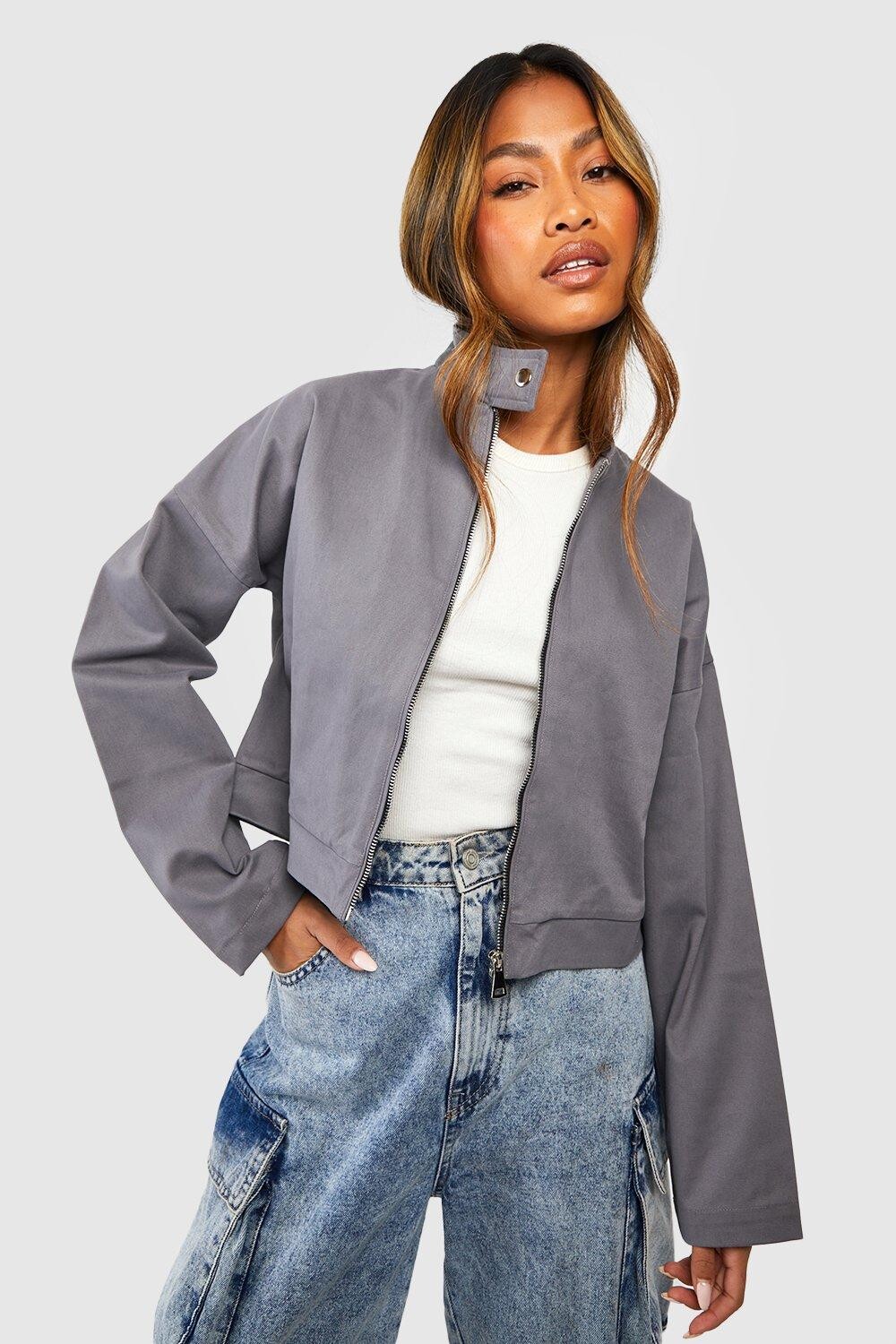 

Куртка из саржи с деталями воротника Boohoo, серый