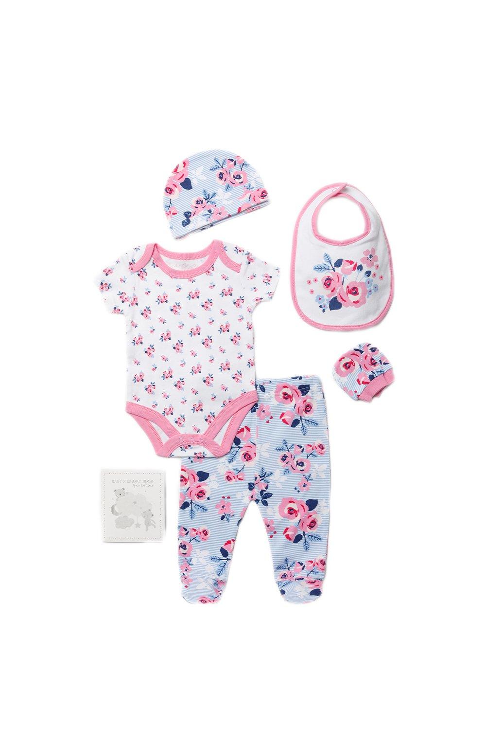 Хлопковый подарочный набор из 6 предметов с цветочным принтом для ребенка Rock a Bye Baby, розовый