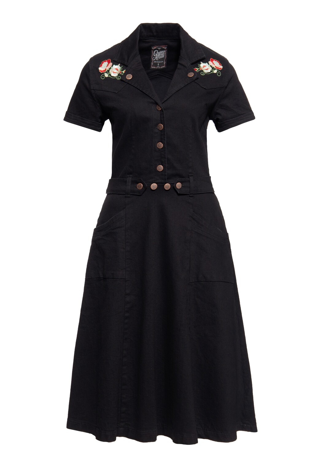 

Платье Queen Queen 50s Swing Jeans mit Stickerei, черный