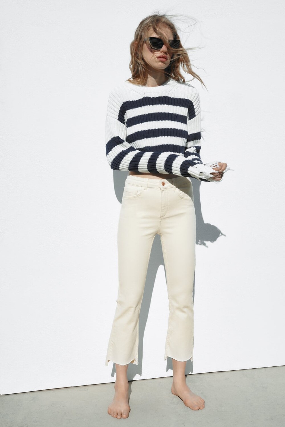 

Укороченные джинсы z1975 flare с высокой посадкой ZARA, экру