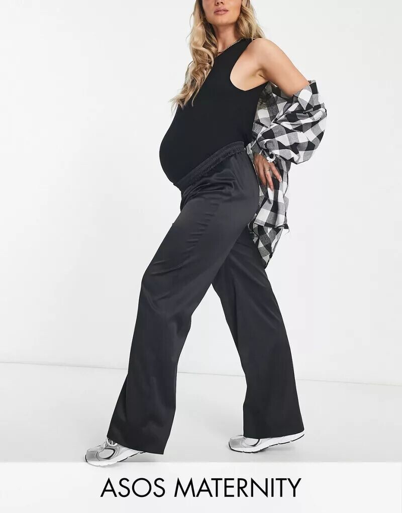

Черные атласные брюки без застежки ASOS Maternity