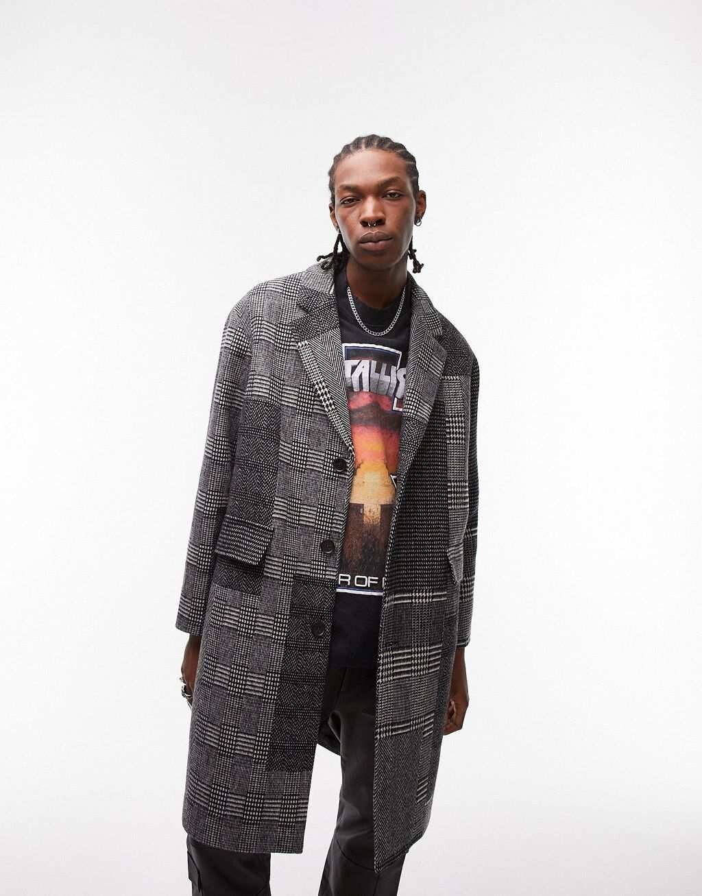 

Пальто оверсайз в однотонную клетку Topman