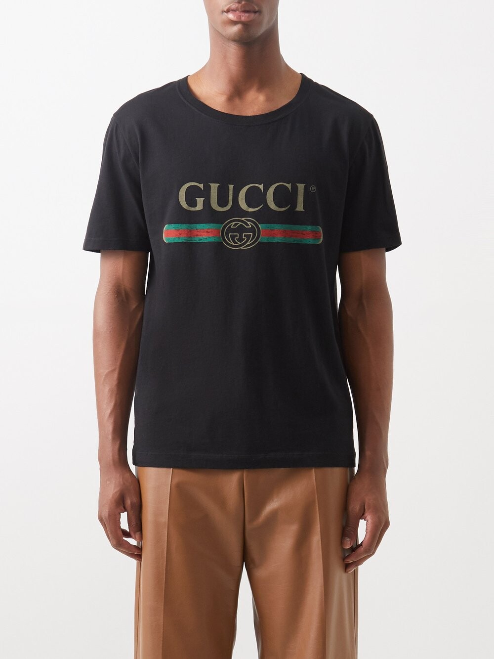 

Футболка из хлопкового джерси с полосками web и логотипом Gucci, черный