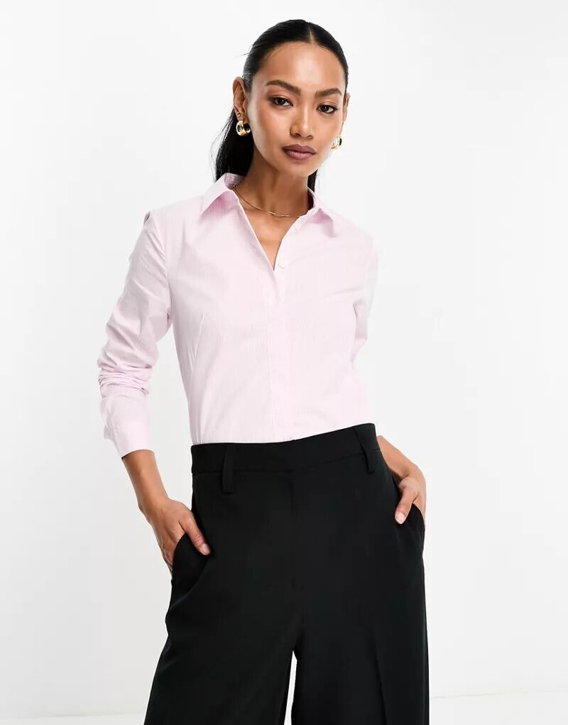 

Приталенная рубашка с длинными рукавами ASOS из хлопка стрейч в розово-белую полоску