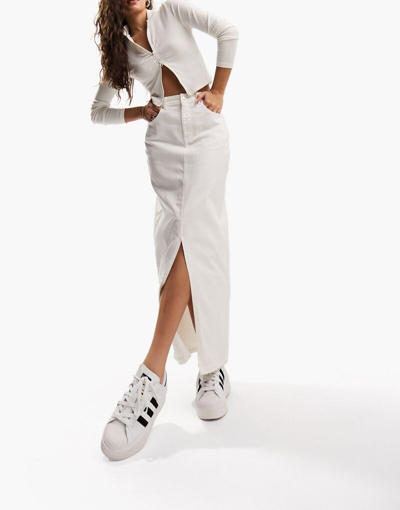 

Джинсовая юбка миди с разрезом по краю ASOS DESIGN Hourglass
