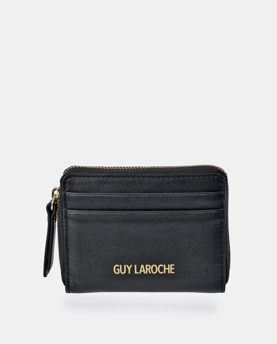 

Черный кожаный кошелек на молнии Guy Laroche, черный