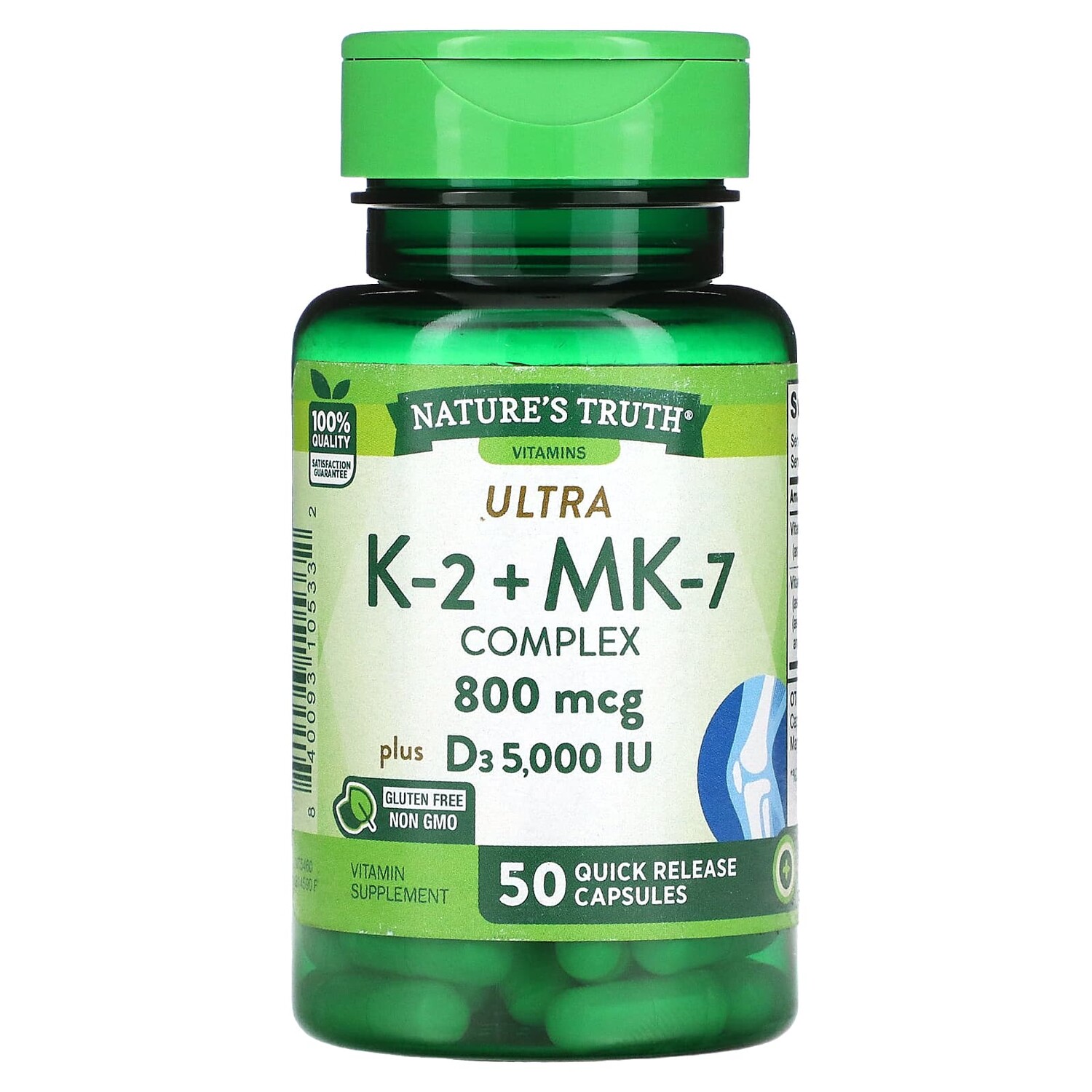 

Комплекс K-2 + MK-7, 800 мкг, 50 капсул с быстрым высвобождением, Nature's Truth