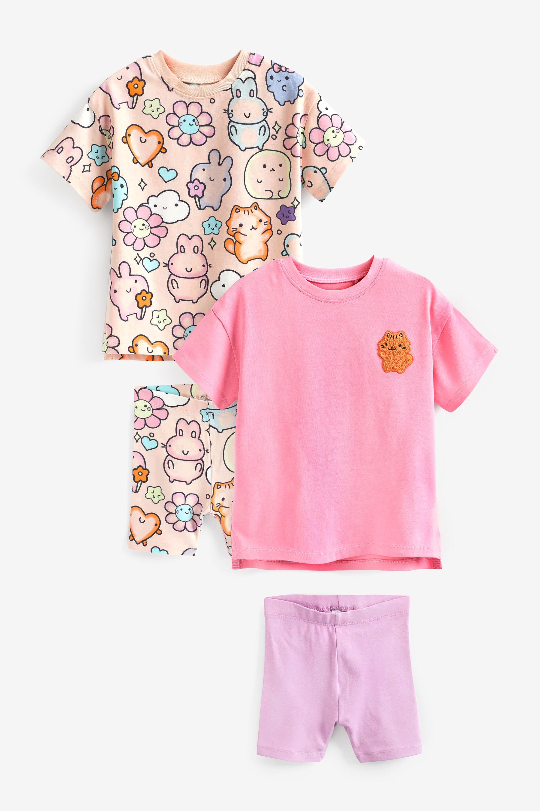 Набор персонажей из 4 футболок и шорт Next, розовый набор из двух комплектов из футболок и шорт 5 лет 108 см разноцветный
