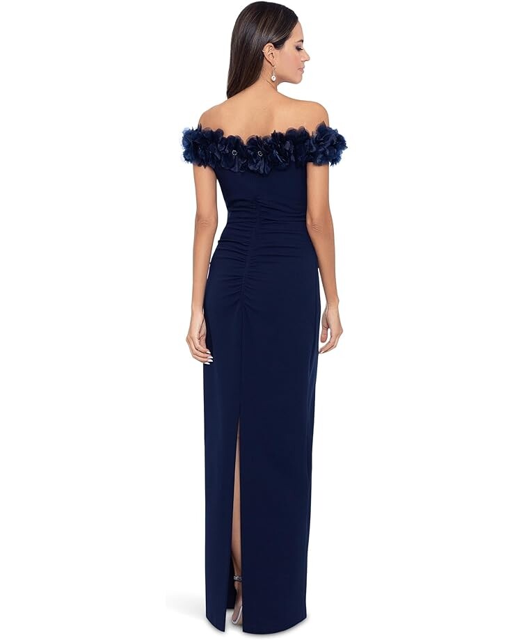 

Платье XSCAPE Long Scuba Crepe Off-the-Shoulder Flower Appliques, темно-синий