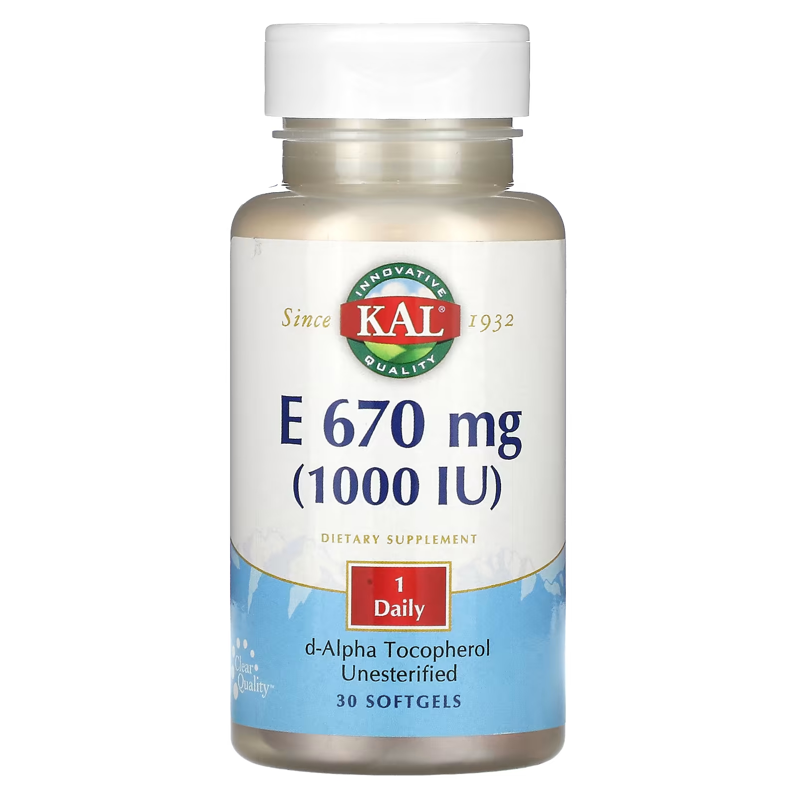 Витамин Е KAL E 670 мг 1000 МЕ, 30 капсул витамин е kal 134 мг 200 ме 90 капсул