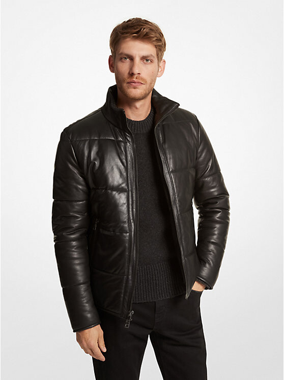 

Стеганая кожаная куртка-пуховик Michael Kors Mens, черный