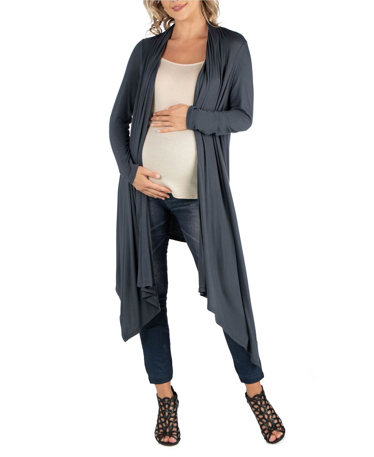 Открытый кардиган для беременных длиной до колена с длинными рукавами 24seven Comfort Apparel, серый