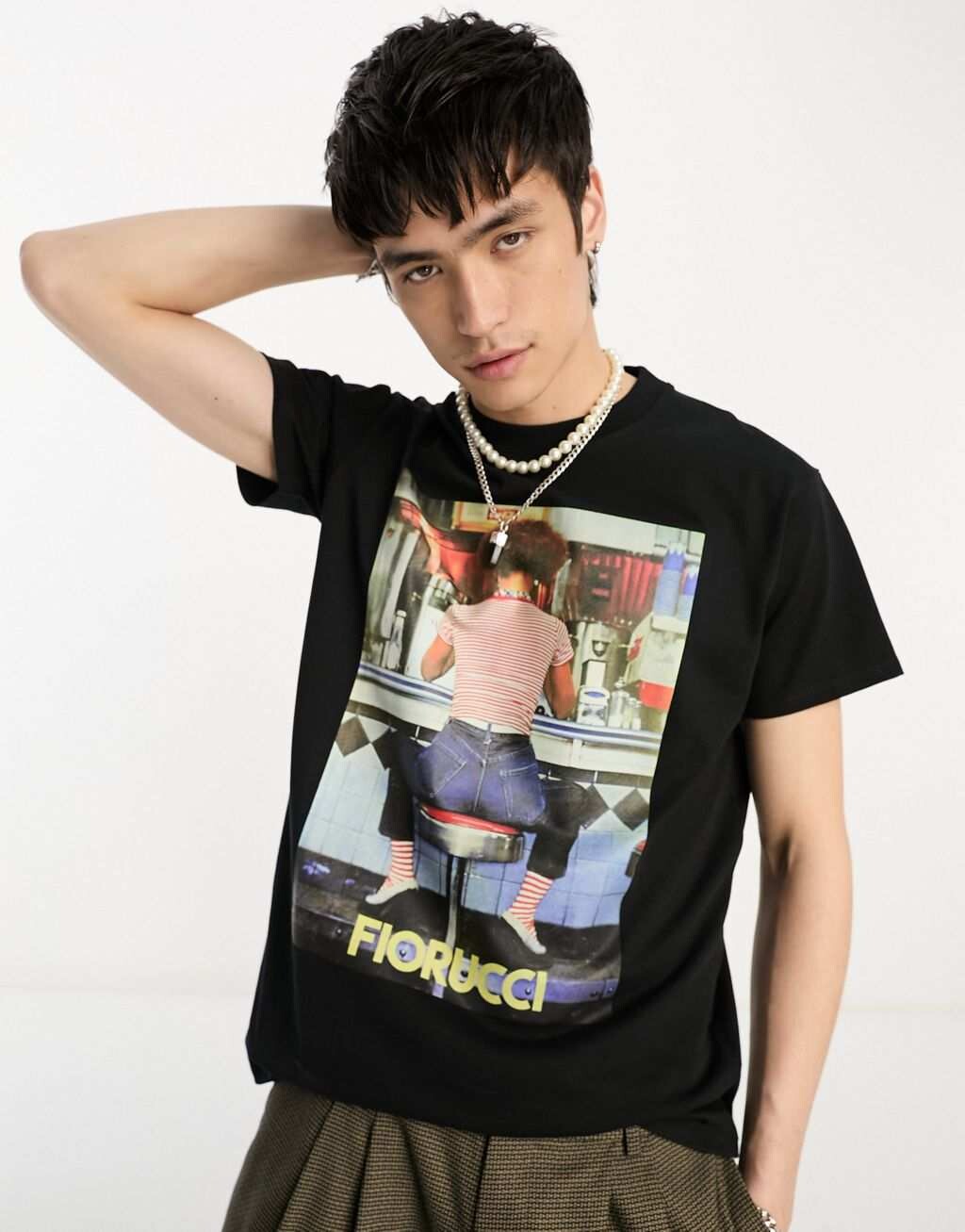

Черная непринужденная футболка с плакатом Fiorucci, Черный